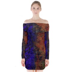 Colored Rusty Abstract Grunge Texture Print Long Sleeve Off Shoulder Dress by dflcprints