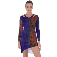 Colored Rusty Abstract Grunge Texture Print Asymmetric Cut-out Shift Dress