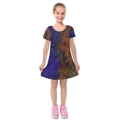 Colored Rusty Abstract Grunge Texture Print Kids  Short Sleeve Velvet Dress by dflcprints