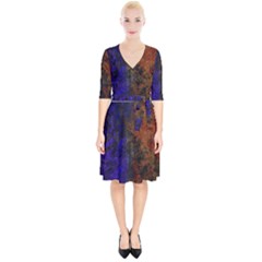 Colored Rusty Abstract Grunge Texture Print Wrap Up Cocktail Dress