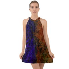 Colored Rusty Abstract Grunge Texture Print Halter Tie Back Chiffon Dress