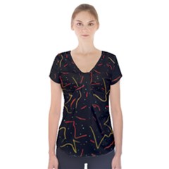 Lines Abstract Print Short Sleeve Front Detail Top by dflcprints