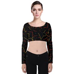 Lines Abstract Print Velvet Long Sleeve Crop Top by dflcprints