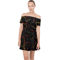 Lines Abstract Print Off Shoulder Chiffon Dress