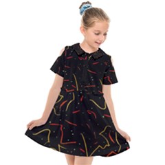 Lines Abstract Print Kids  Short Sleeve Shirt Dress