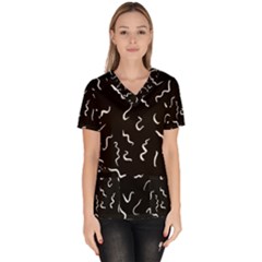 Scribbles Lines Drawing Picture Women s V-neck Scrub Top by Simbadda