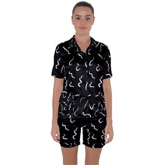 Scribbles Lines Drawing Picture Satin Short Sleeve Pyjamas Set by Simbadda