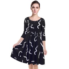 Scribbles Lines Drawing Picture Quarter Sleeve Waist Band Dress