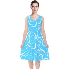 Scribble Reason Design Pattern V-neck Midi Sleeveless Dress  by Simbadda