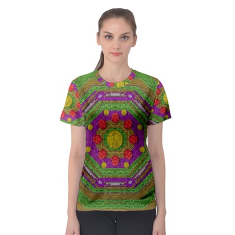 Flowers In Rainbows For Ornate Joy Women s Sport Mesh Tee by pepitasart