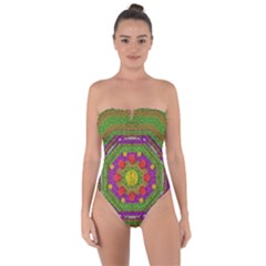 Flowers In Rainbows For Ornate Joy Tie Back One Piece Swimsuit by pepitasart