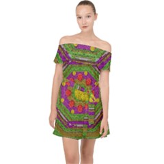 Flowers In Rainbows For Ornate Joy Off Shoulder Chiffon Dress by pepitasart