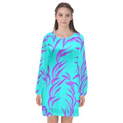 Branches Leaves Colors Summer Long Sleeve Chiffon Shift Dress  by Simbadda