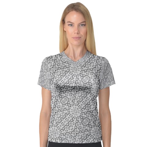 Geometric Grey Print Pattern V-neck Sport Mesh Tee by dflcprints