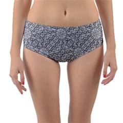 Geometric Grey Print Pattern Reversible Mid-waist Bikini Bottoms