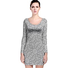 Geometric Grey Print Pattern Long Sleeve Velvet Bodycon Dress