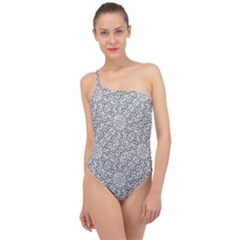 Geometric Grey Print Pattern Classic One Shoulder Swimsuit