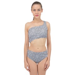 Geometric Grey Print Pattern Spliced Up Two Piece Swimsuit