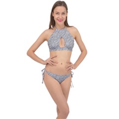 Geometric Grey Print Pattern Cross Front Halter Bikini Set by dflcprints