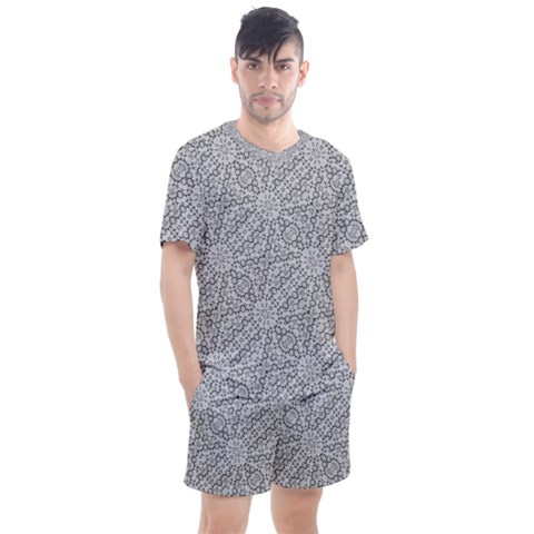 Geometric Grey Print Pattern Men s Mesh Tee And Shorts Set by dflcprints