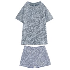 Geometric Grey Print Pattern Kids  Swim Tee And Shorts Set