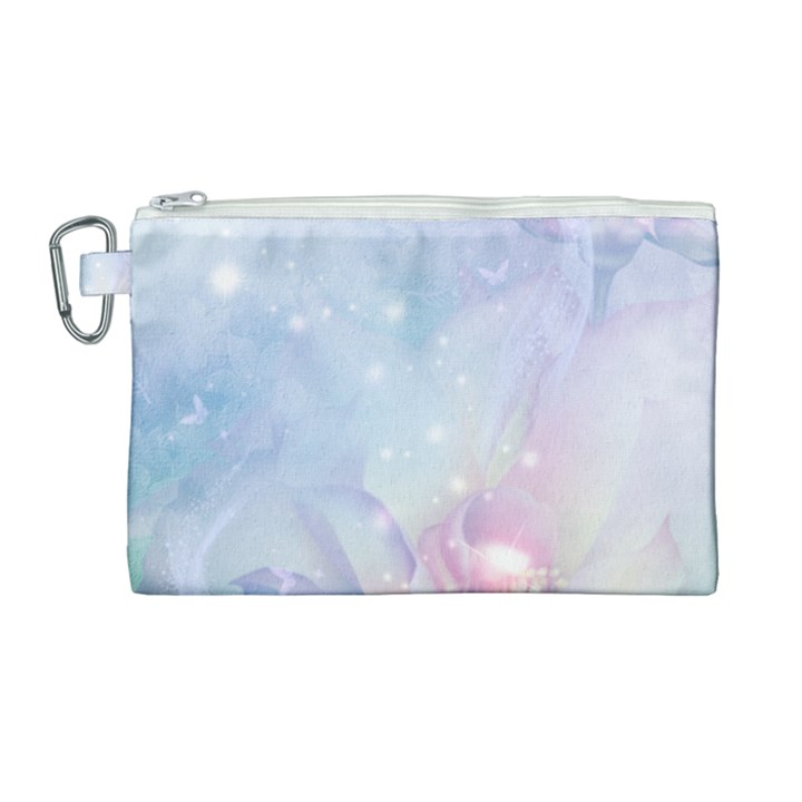 Wonderful Floral Design With Butterflies Canvas Cosmetic Bag (Large)