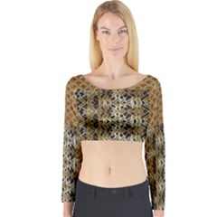 Diamond Seamless Lace Brown And Gold By Flipstylez Designs Long Sleeve Crop Top by flipstylezfashionsLLC