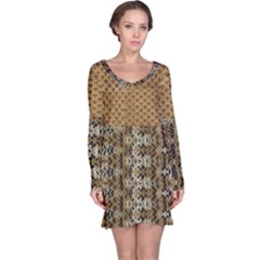 Diamond Seamless Lace Brown And Gold By Flipstylez Designs Long Sleeve Nightdress by flipstylezfashionsLLC