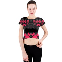 Pink Floral Pattern By Flipstylez Designs Crew Neck Crop Top