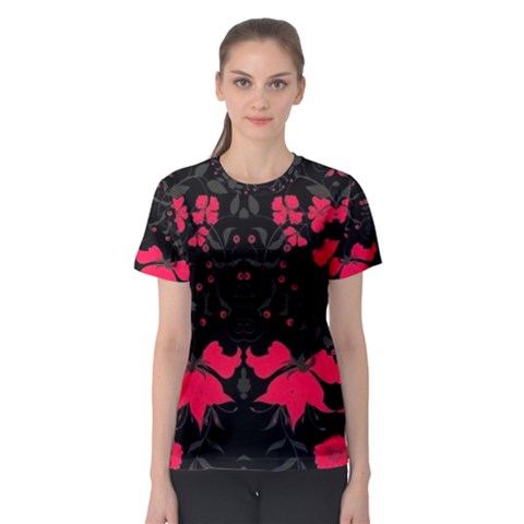 Pink Floral Pattern By Flipstylez Designs Women s Sport Mesh Tee by flipstylezfashionsLLC