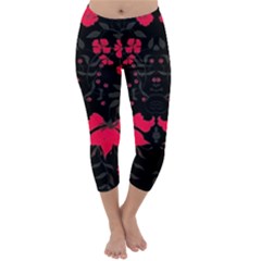 Pink Floral Pattern By Flipstylez Designs Capri Winter Leggings 