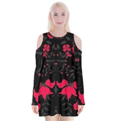 Pink Floral Pattern By Flipstylez Designs Velvet Long Sleeve Shoulder Cutout Dress