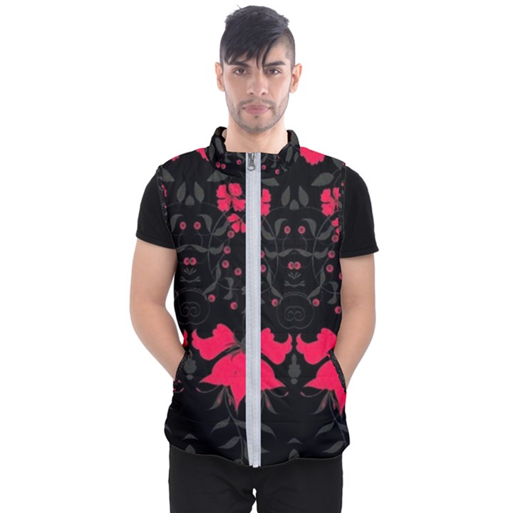 Pink floral pattern By FlipStylez Designs Men s Puffer Vest