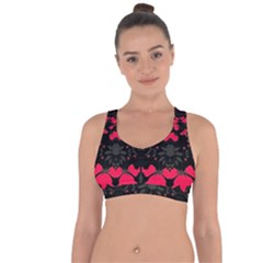 Pink Floral Pattern By Flipstylez Designs Cross String Back Sports Bra by flipstylezfashionsLLC