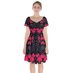 Pink Floral Pattern By Flipstylez Designs Short Sleeve Bardot Dress