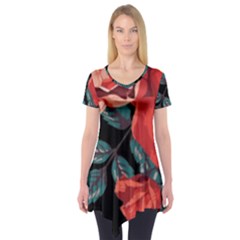 Bed Of Bright Red Roses By Flipstylez Designs Short Sleeve Tunic  by flipstylezfashionsLLC