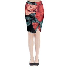 Bed Of Bright Red Roses By Flipstylez Designs Midi Wrap Pencil Skirt by flipstylezfashionsLLC