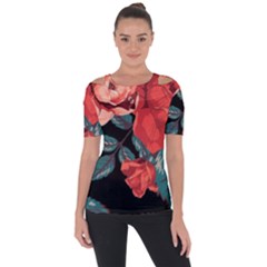 Bed Of Bright Red Roses By Flipstylez Designs Shoulder Cut Out Short Sleeve Top by flipstylezfashionsLLC