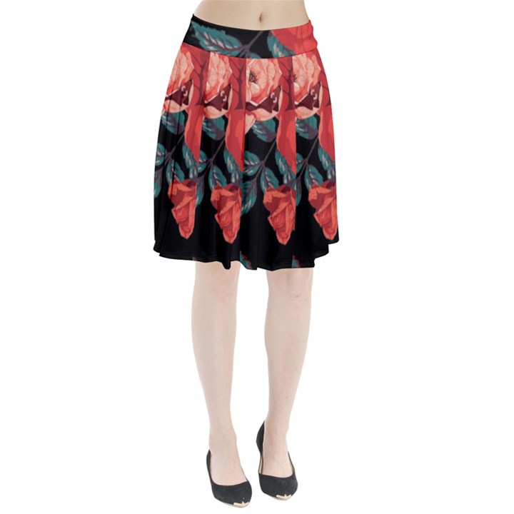 Bed of Bright Red Roses By FlipStylez Designs Pleated Skirt