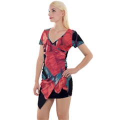 Bed Of Bright Red Roses By Flipstylez Designs Short Sleeve Asymmetric Mini Dress by flipstylezfashionsLLC