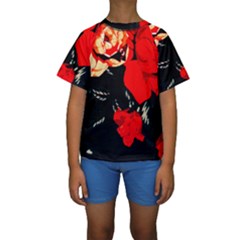 Bright Red Roses By Flipstylez Designs Kids  Short Sleeve Swimwear by flipstylezfashionsLLC