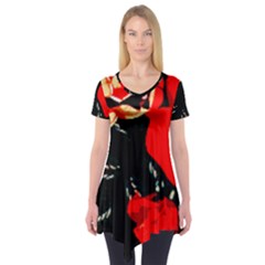 Bright Red Roses By Flipstylez Designs Short Sleeve Tunic  by flipstylezfashionsLLC