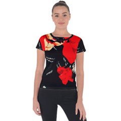 Bright Red Roses By Flipstylez Designs Short Sleeve Sports Top  by flipstylezfashionsLLC