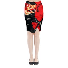 Bright Red Roses By Flipstylez Designs Midi Wrap Pencil Skirt by flipstylezfashionsLLC