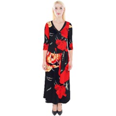 Bright red Roses By FlipStylez Designs Quarter Sleeve Wrap Maxi Dress