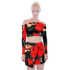 Bright red Roses By FlipStylez Designs Off Shoulder Top with Mini Skirt Set