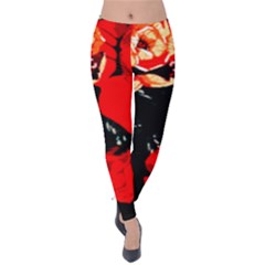 Bright Red Roses By Flipstylez Designs Velvet Leggings by flipstylezfashionsLLC