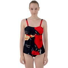 Bright Red Roses By Flipstylez Designs Twist Front Tankini Set by flipstylezfashionsLLC