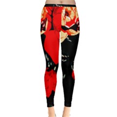 Bright red Roses By FlipStylez Designs Inside Out Leggings