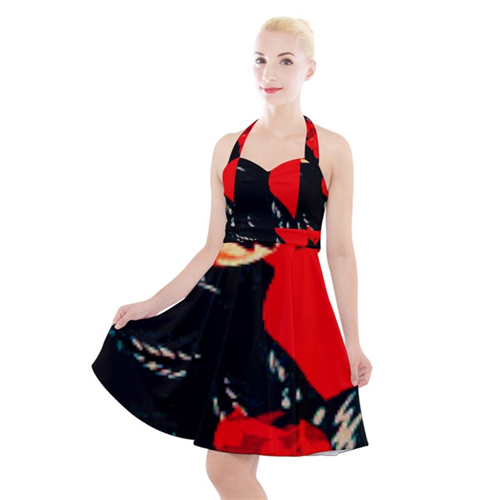 Bright red Roses By FlipStylez Designs Halter Party Swing Dress 